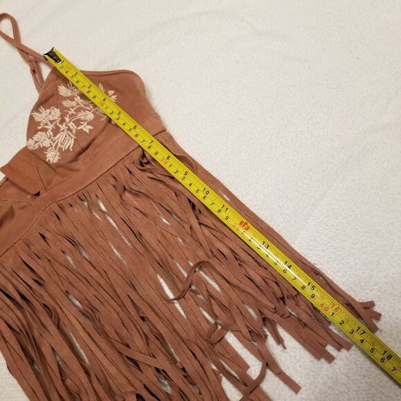 Suede Pink Fringe Bralette Embroidered Flowers Tank Top Forever 21 Nude Medium - Picture 11 of 12